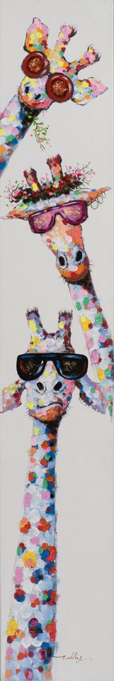 ArtUniverse Gemälde Bunte Giraffen 25x150 cm, Lustig buntes Giraffen-Trio von ArtUniverse