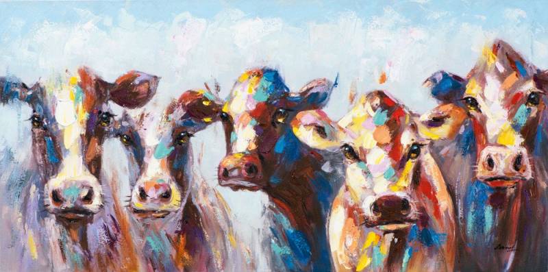 ArtUniverse Gemälde Bunte Kühe 70x140 cm von ArtUniverse
