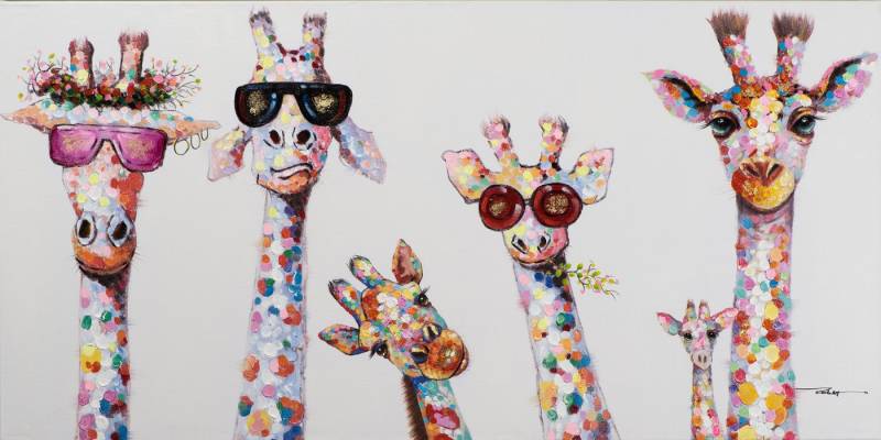 ArtUniverse Gemälde Bunte fröhliche Giraffen-Truppe 50x100 cm und 70x140 cm von ArtUniverse