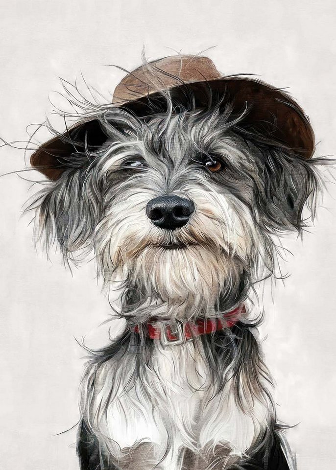 ArtUniverse Gemälde Hund mit Hut 50 x 70 cm, . von ArtUniverse