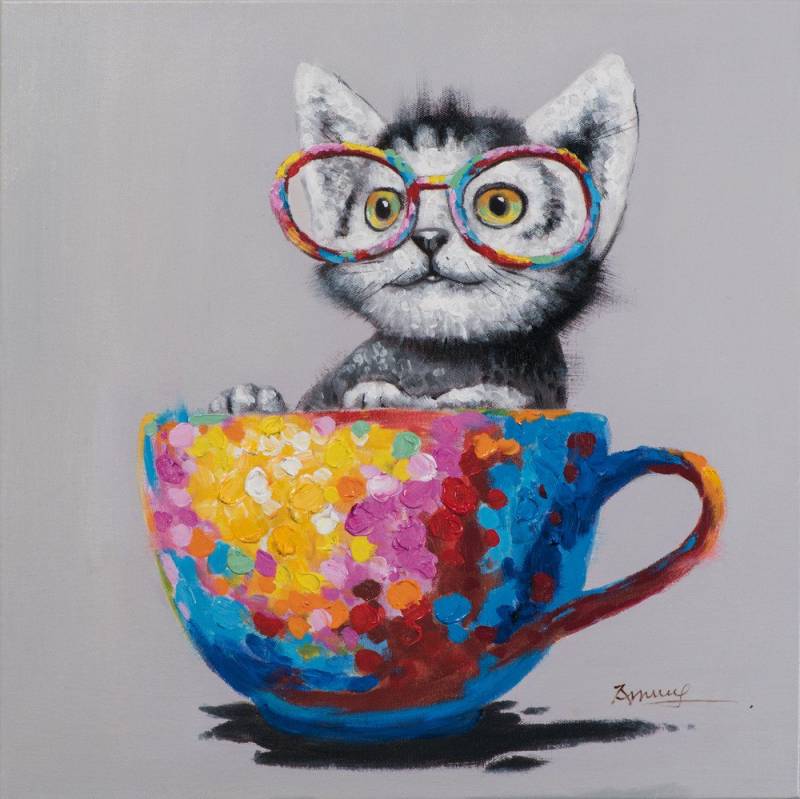 ArtUniverse Gemälde Katze in der Tasse 60x60 cm, Katze von ArtUniverse