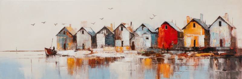 ArtUniverse Gemälde Leben am Seeufer 50x150 cm, Lakeside von ArtUniverse