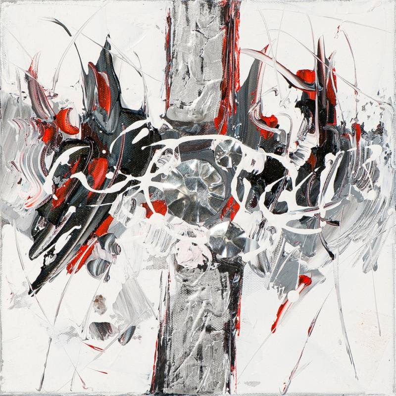 ArtUniverse Gemälde Mini Art schwarzweiß-Rot Colorkey Abstrakt 25x25 cm, Schwarzweißer Abstrakt von ArtUniverse