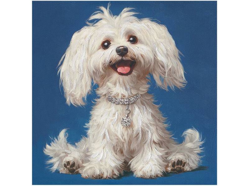 ArtUniverse Gemälde Weißer Hund mit Diamantenkette 40 x 40 cm, Malteser von ArtUniverse