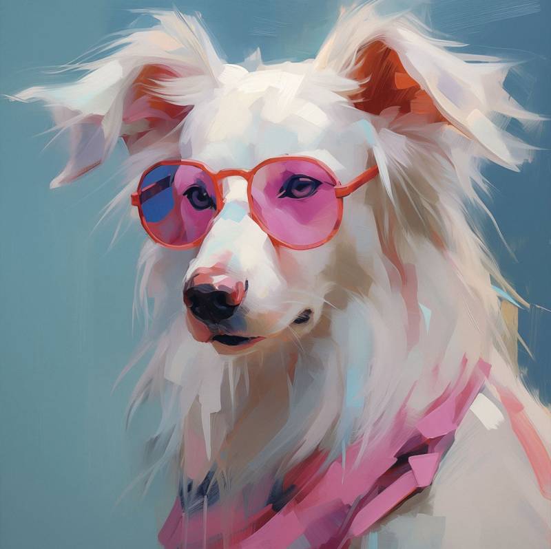 ArtUniverse Glasbild Cooler Hund PRETTY IN PINK 80x80 cm, Cooler Hund, Farbintensiver und hochwertiger Digitaldruck hinter Sicherheitsglas von ArtUniverse