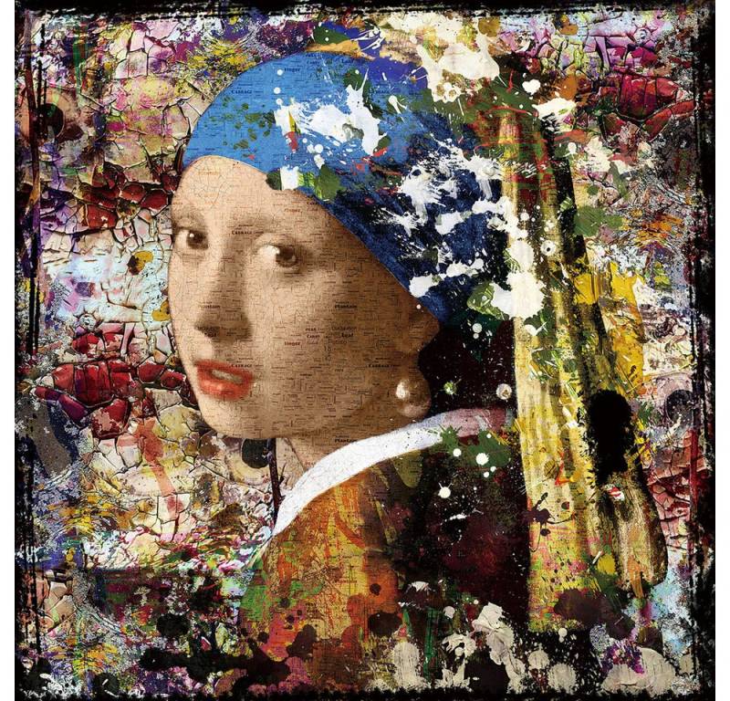 ArtUniverse Bild Mädchen mit Perlenohrring Glasbild 80x80 cm, Mädchen von ArtUniverse