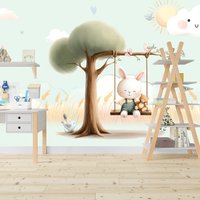 Tapete Häschen Auf Der Schaukel/Fototapete, Kinderzimmer, Hase, Bär, Vögel, Herzen, Baum, Babyzimmer, Motivtapete Tapete Häschen Auf Der Schaukel/Fototapete, Kinderzimmer, Hase, Bär, Vögel, Herzen, Baum, Babyzimmer, Motivtapete von ArtVinsDE