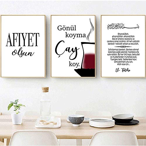 Bismillah Islamische Wandkunst Text Dekorative Malerei Afiyet Olsun Kaffee Wandbilder Moderne minimalistische Küche Restaurant Poster 40x60cmx3 (ungerahmt) von ArtWuDecor