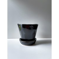 3-Zoll-Blumentopf, Kleiner Topf, Keramiktopf, Schwarzer Keramiktopf Mit Untersetzer von ArtandtheGarden
