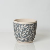 Blatt Verzierter Topf, 5 Zoll Grauer Pflanzer, Geätzter Tontopf, Glasierter Gemusterter Topf von ArtandtheGarden