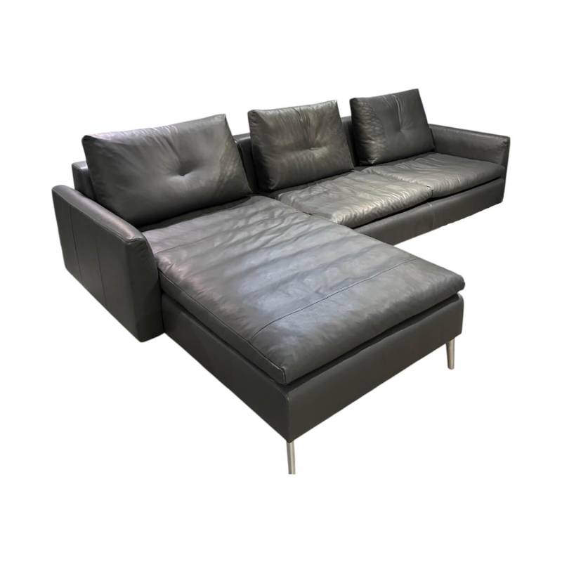 Ecksofa Dyo Leder L3162G Silky Grau Fuß Aluminium Matt Gebürstet Mit Wendekissen von Artanova