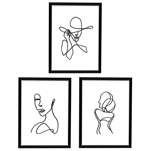 ArtbyHannah 3er Wandbilder Poster Set mit Schwarzer Rahmen 27,9x35,6cm minimalistische abstrakte Frauenkörperformlinie Kunstdruck Bild Bilders, Wanddeko für Wohnzimmer Badezimmer Schlafzimmer von ArtbyHannah