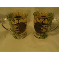 Handbemalte Tassen Im Cafe Stil. 2Er Set. Gemalt Hübschen Sonnenblumen Design. Top Korb Spülmaschinenfest. Hergestellt in Den Usa von ArtbySethHouse