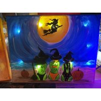 Handgemalte 8 X 10 Beleuchtete Leinwand. Hexennacht. Vollmond Strand Kunst. . Usa. Batteriebetriebene Leuchten von ArtbySethHouse