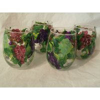 Handgemalte Multi Trauben. Set Von 4. 15 Unzen Stammlose Weine. . Usa. Spülmaschinenfest von ArtbySethHouse