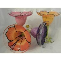 Handgemaltes Umgekehrtes Hibiskus-Design. Set Aus 4 12 Unzen Margaritas von ArtbySethHouse