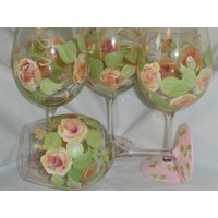Hübsche Gelb/ Orange/Rosa Rosenkelche Mit Pinkfarbener Basis Rosenknospen. Handbemalt Natürlich. 4Er Set. Geschirrspülmaschine von ArtbySethHouse