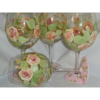 Hübsche Gelb/ Orange/Rosa Rosenkelche Mit Pinkfarbener Basis Rosenknospen. Handbemalt Natürlich. 4Er Set. Geschirrspülmaschine von ArtbySethHouse