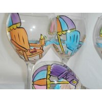 Hübsche Handbemalte Strandszene Rotwein Kelche. 19 Unzen Je., 4Er Set von ArtbySethHouse
