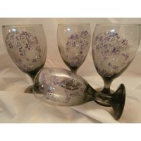 Hübscher Grauer Und Lila Geblümter Zuckerschädel Auf Rauchigem Kurzstieligem Kelch. Eistee Gläser. . 4Er Set. Hergestellt in Den Usa von ArtbySethHouse