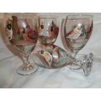 Hübsches Kardinalpaar Auf Kurzstieligem Kelch. Eistee Gläser. . 4Er Set. Hergestellt in Den Usa von ArtbySethHouse