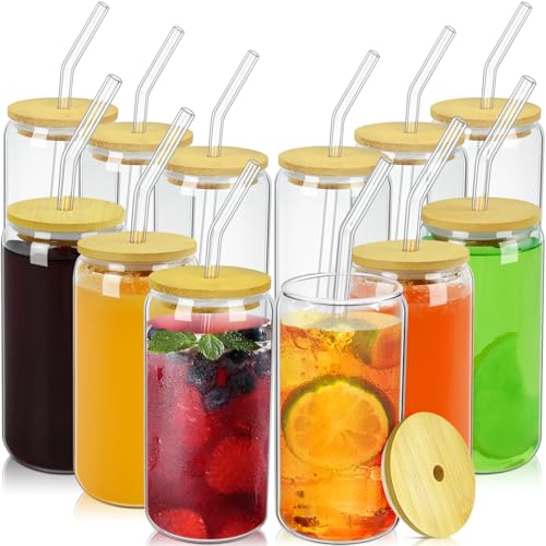Artcome 12 PC 16oz Bamboo Lid Drinking Glasses Set - Can Shaped Glass Cups with Glass Straw, Ideal for Beer, Iced Coffee, Tea, Whiskey - Includes 2 Cleaning Brushes - Eco-Friendly Cups Artcome 12 PC 16oz Bamboo Lid Drinking Glasses Set - Can Shaped Glass Cups with Glass Straw, Ideal for Beer, Iced Coffee, Tea, Whiskey - Includes 2 Cleaning Brushes - Eco-Friendly Cups von Artcome