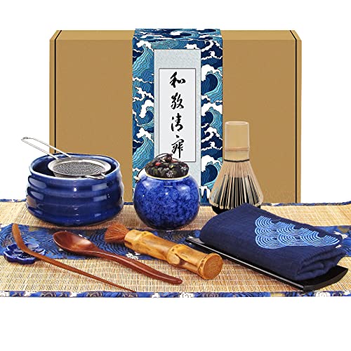 Artcome 12-teiliges japanisches Matcha-Teeset, Matcha-Schale, Matcha-Schneebesen, Bambusbürste und Bambus-Sieb, handgefertigtes Matcha-Zeremonie-Set für traditionelle japanische Teezeremonie von Artcome