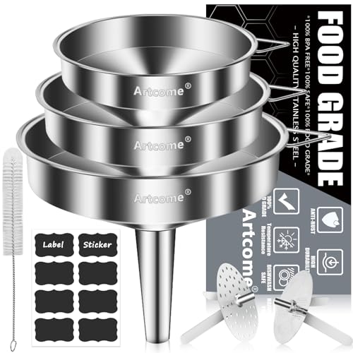 Artcome 3 Pcs Stainless Steel Kitchen Funnel Set, Food Grade 3-in-1 Metal Funnel, Ideal for Transferring of Liquid, Sauce, Jam, Particles & Powder - Dispensing Funnels with Strainers - Dish-Wash Safe Artcome 3 Pcs Stainless Steel Kitchen Funnel Set, Food Grade 3-in-1 Metal Funnel, Ideal for Transferring of Liquid, Sauce, Jam, Particles & Powder - Dispensing Funnels with Strainers - Dish-Wash Safe von Artcome