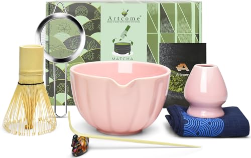 Artcome 7-teiliges japanisches Matcha-Teeset – Matcha-Schüssel mit Ausgießer, Matcha-Schneebesen, Teeschaufel, Schneebesenhalter, handgefertigtes Matcha-Zeremonie-Set für japanische Teezeremonie, Rose Artcome 7-teiliges japanisches Matcha-Teeset – Matcha-Schüssel mit Ausgießer, Matcha-Schneebesen, Teeschaufel, Schneebesenhalter, handgefertigtes Matcha-Zeremonie-Set für japanische Teezeremonie, Rose von Artcome