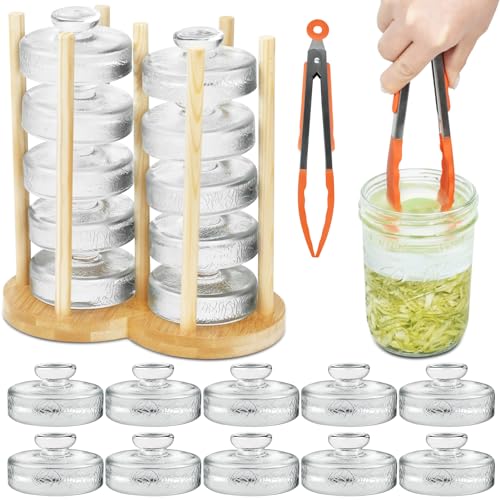 Artcome Gärgewichte aus Glas mit einfachem Griff und einzigartigem Textur-Design für große Einmachgläser mit breiter Öffnung, eingelegtes Kieselsteine mit Glasgewichts-Organizer, platzsparendes, von Artcome