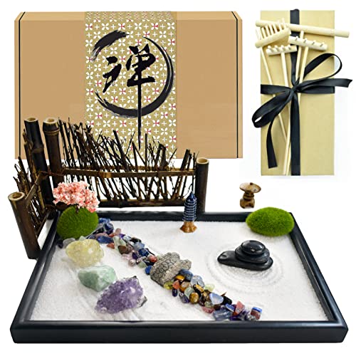 Artcome Japanese Zen Garden Kit for Desk with Rake, Stand, Rocks and Mini Furnishing Articles - Office Desktop Accessories, Mini Table Zen Sand Garden Kit - Meditation Gift von Artcome