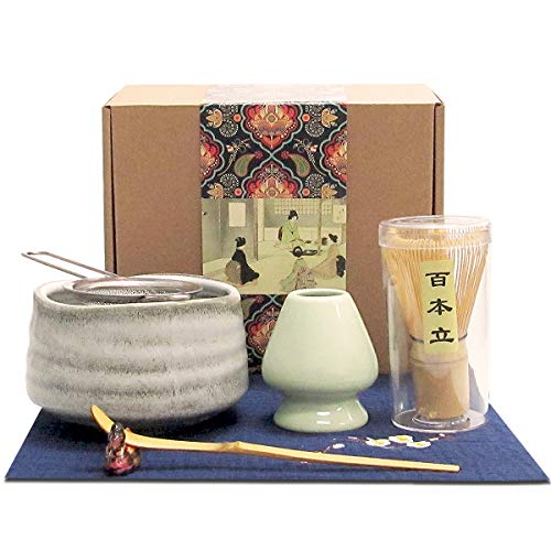 Artcome Japanisches Matcha Teeservice Schneebesen Set, Traditionelle Bambusschaufel, Matcha Schüssel, Keramik Schneebesenhalter, Geschenkbox für Japanische Teezeremonie (7 Stück) von Artcome