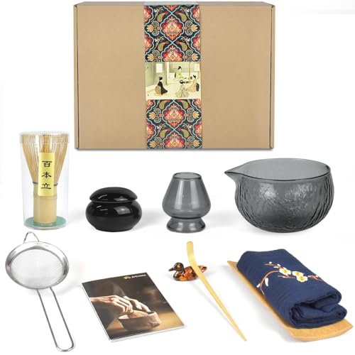 Artcome Japanisches Matcha-Teeset, Matcha-Schüssel mit Ausgießer, Matcha-Schneebesen, Teeschaufel, Schneebesenhalter, Matcha-Pulver-Caddy, handgefertigtes Matcha-Zeremonie-Set für japanische von Artcome