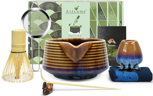 Artcome Matcha-Teeset – japanisches zeremonielles Matcha-Set mit Schüsseln, Bambus-Schneebesen, Schaufel, Sieb und Halter – traditionelle Teezeremonie-Werkzeuge für Zuhause oder Geschenk Artcome Matcha-Teeset – japanisches zeremonielles Matcha-Set mit Schüsseln, Bambus-Schneebesen, Schaufel, Sieb und Halter – traditionelle Teezeremonie-Werkzeuge für Zuhause oder Geschenk von Artcome