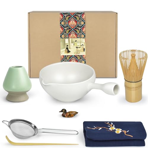 Artcome Matcha Zeremonie Kit für japanische Teezeremonie, Schüssel mit Ausgießer und Griff, Schneebesen, Teeschaufel, Matcha-Pulversieb, Matcha-Teeset für die Herstellung von Usucha, Koicha und Matcha von Artcome
