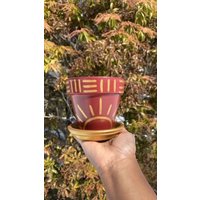 Golden Sun Handbemalter Terrakotta Topf|Blumentopf|Garten|Handgemachte Keramik|Geburtstagsgeschenk|Sukkulenten von Artcrombe