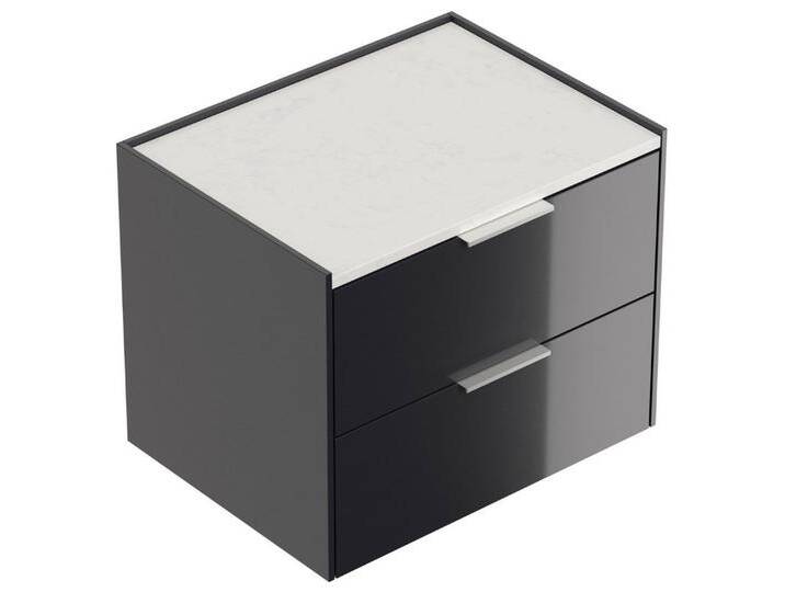 Magnolia Home Nachttisch Nachttisch Kommode Artem 60cm, Quarztop, 2 Softeinzüge lackiert Grafit, Grafit Hgl / Quarztop von Arte-M