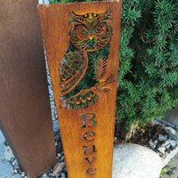 Eule Stele Rost Gartenstecker Deko Willkommen Benvenuti Uhu 100 X 20 cm von ArteFerroShop