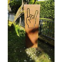 stele Motiv Handzeichen Deko Garten Schild Edelrost 100 X 30 cm von ArteFerroShop