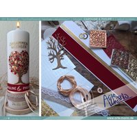 Diy Kit Hochzeitskerze | Liebesbaum Lebensbaum Herzchen „Caroline & Philipp" Einfach Nachbasteln Kerze 25x7 cm Altrot Gold Sisalband von ArteMaria