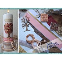 Diy Kit Hochzeitskerze | Liebesbaum Lebensbaum Herzchen „Caroline & Philipp" Einfach Nachbasteln Kerze 25x7 cm Apricot Gold Sisalband von ArteMaria