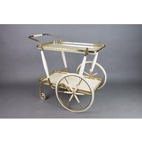 1950Er Jahre Messing Barwagen | Mid-Century Servierwagen Vintage Glas Teewagen Retro Gold & Weißer Getränkewagen von ArteModVintage