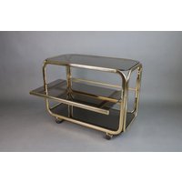 1970Er Jahre Vintage Barwagen | Rauchglas Servierwagen Goldfarbiger Metallrahmen Mid-Century Modern Möbel von ArteModVintage
