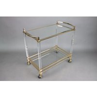 Lucite Barwagen Mit Messingrahmen | Vintage Hollywood Regency Getränkewagen 1970Er Jahre Glas & Messing Servierwagen Mid-Century Modern von ArteModVintage