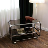 Vintage Chrom Barwagen | Rauchglas Regale 1970Er Jahre Mid Century Modern Getränkewagen Mit Ausziehbarer Ablage Vintage Chrom Barwagen | Rauchglas Regale 1970Er Jahre Mid Century Modern Getränkewagen Mit Ausziehbarer Ablage von ArteModVintage