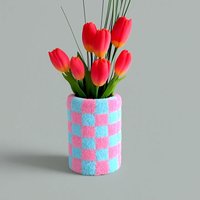 Bunte Karierte Vase Tufting Deko Rosa Blau Kariert Handgemachte Glasvase Mit Woll-Überzug Retro Dopamin Decor Geschenk Weihnachten von ArtePazza