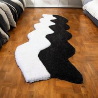 Teppich Schwarz Weiß Abstrakt, Wellenförmig Wohnzimmer Deko Teppich, Retro Einzelstück Geschenk. Badezimmer Teppich.bettvorleger von ArtePazza