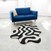 Teppich Schwarz Weiß Abstraktes Design Dopamin Trend Wohnzimmer Studenten Bude Geschenk Geburtstag Bettvorleger Weich Flur von ArtePazza