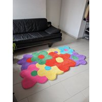 Teppich Wohnzimmer Weicher Bettvorleger Handgemachte Geschenke Flur Bunt Blumen Wohn Dekoration Dopamin Trend von ArtePazza