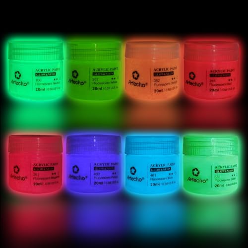 Artecho 8C Neon&Glow in the Dark 2-in-1-Acrylfarben-Set 20ml Flasche von Artecho